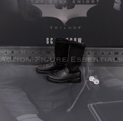 Hot Toys Scarecrow 2.0 MMS801 black lace-up dress shoes with long black fabric socks and foot connectors for 1/6 scale figures