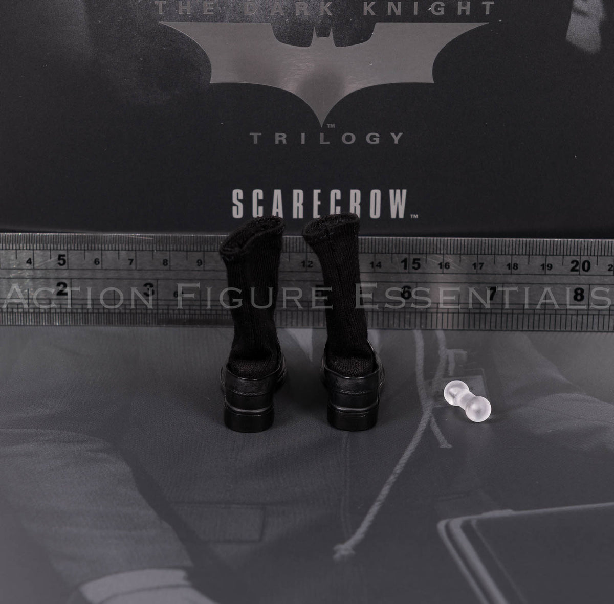 Hot Toys Scarecrow 2.0 MMS801 black lace-up dress shoes with long black fabric socks and foot connectors for 1/6 scale figures