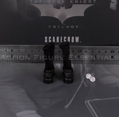 Hot Toys Scarecrow 2.0 MMS801 black lace-up dress shoes with long black fabric socks and foot connectors for 1/6 scale figures