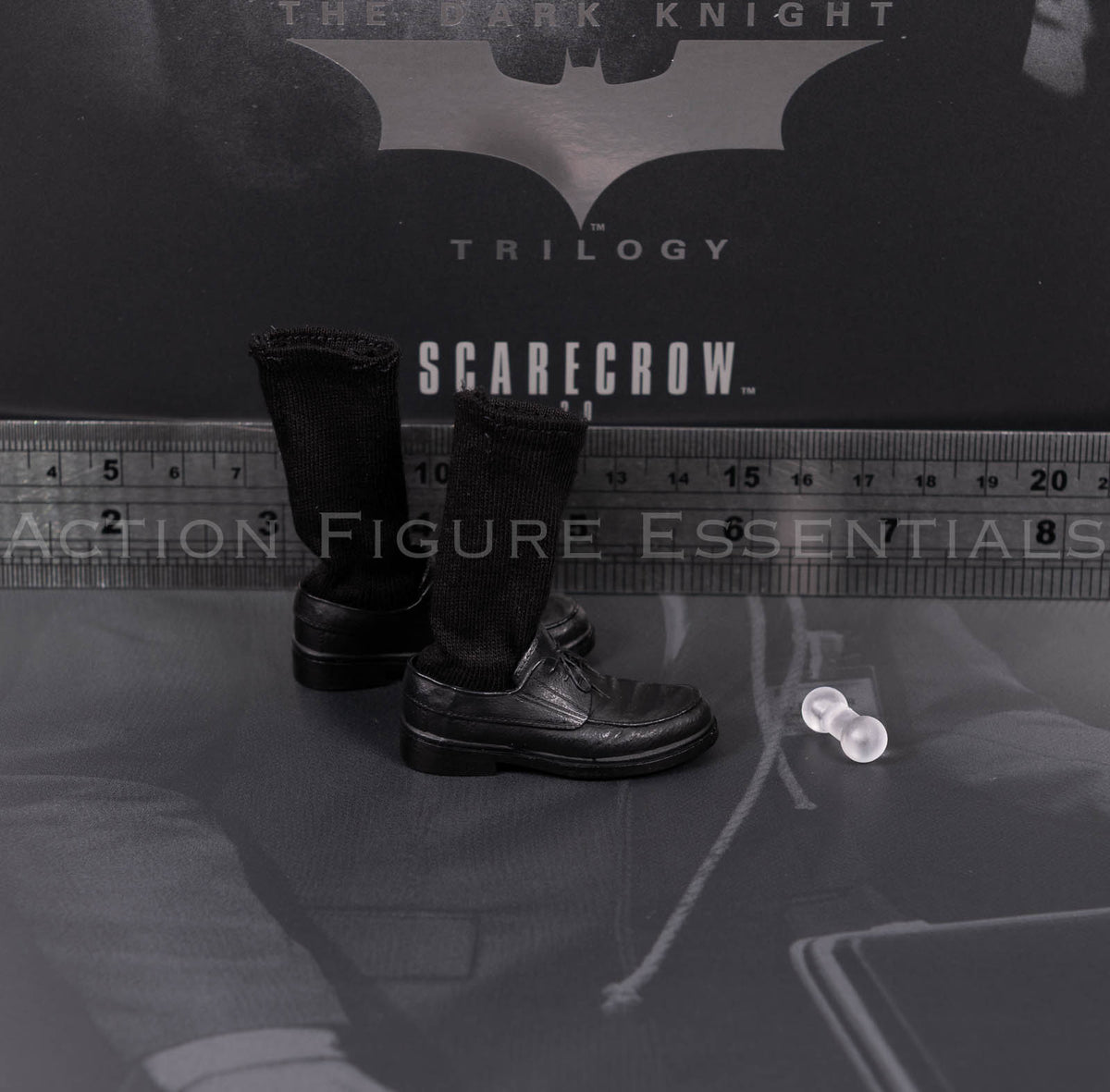 Hot Toys Scarecrow 2.0 MMS801 black lace-up dress shoes with long black fabric socks and foot connectors for 1/6 scale figures