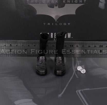 Hot Toys Scarecrow 2.0 MMS801 black lace-up dress shoes with long black fabric socks and foot connectors for 1/6 scale figures