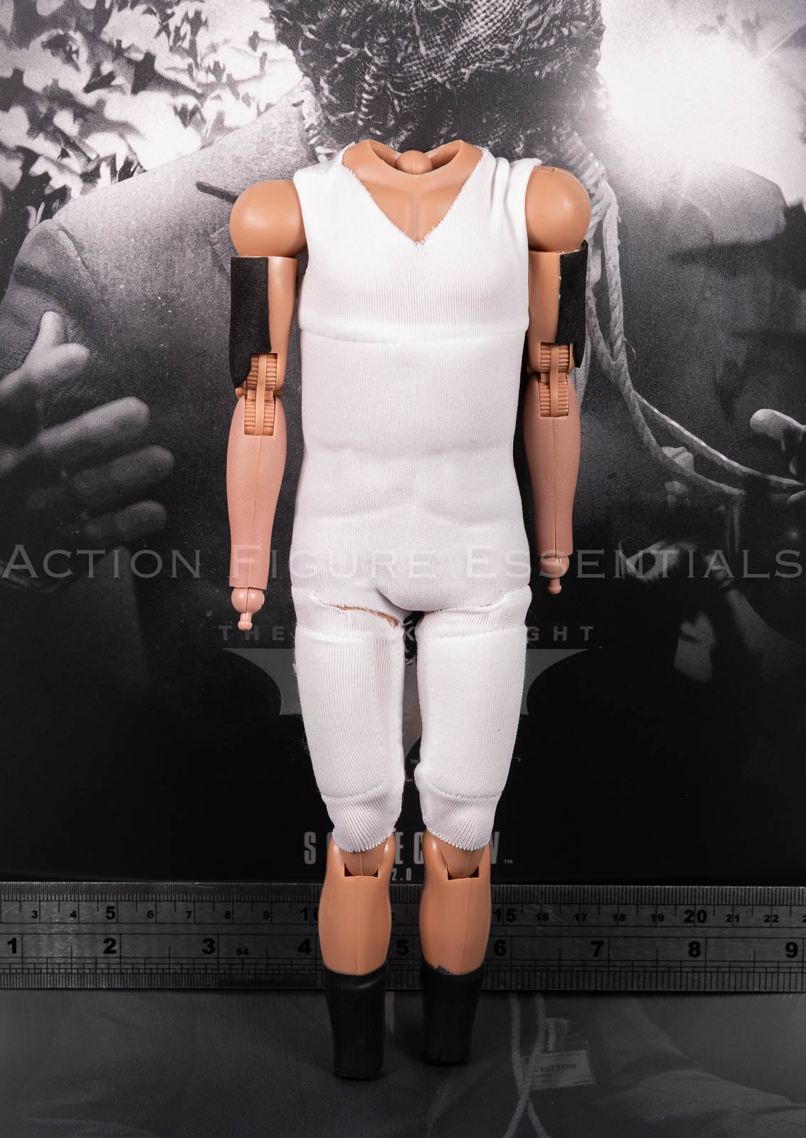 Original Hot Toys Scarecrow 2.0 MMS801 articulated male body with fitted white fabric undersuit, shown without head sculpt, hands or shoes