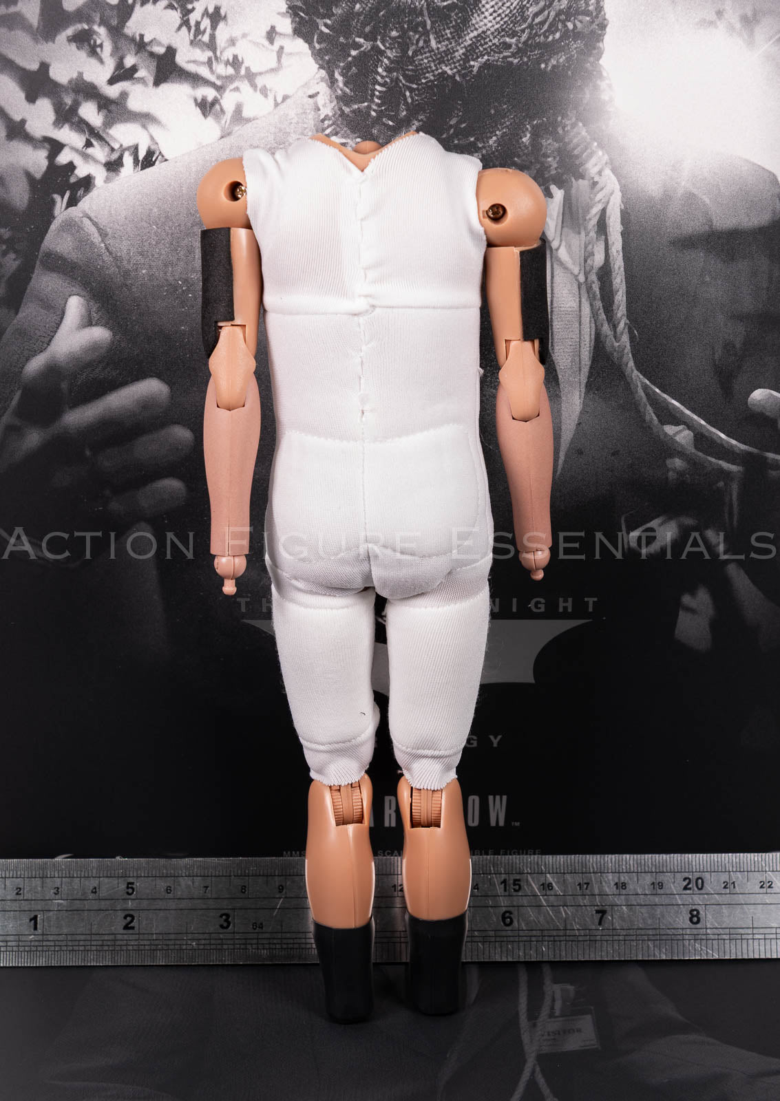 Original Hot Toys Scarecrow 2.0 MMS801 articulated male body with fitted white fabric undersuit, shown without head sculpt, hands or shoes