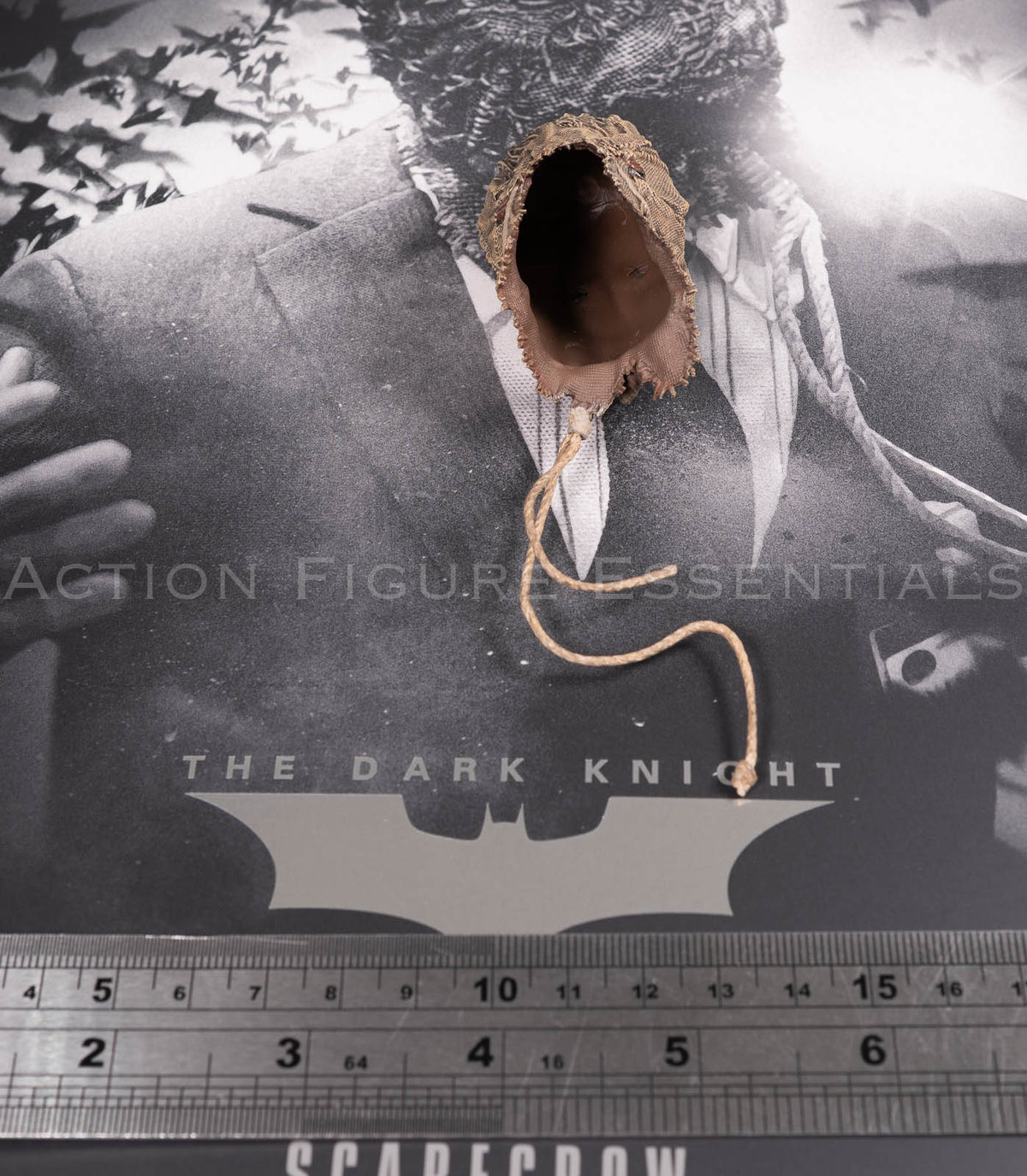 Hot Toys Scarecrow 2.0 MMS801 non-wearable burlap mask display accessory with distressed fabric, stitched mouth and tie cords for 1/6 scale