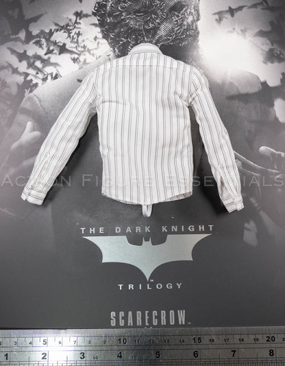 Original Hot Toys MMS801 Jonathan Crane white striped long-sleeved shirt with dark navy magnetic tie from The Dark Knight Trilogy