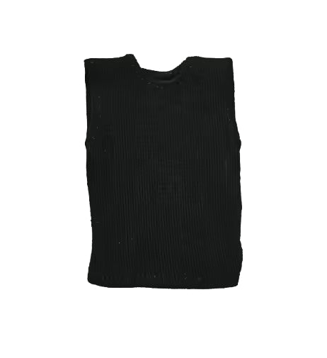Black sleeveless shirt on a white background with Arzoyo logo.