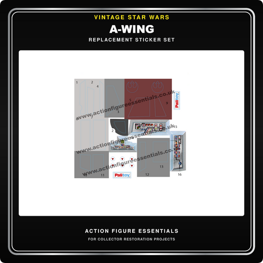 Pre-cut ROTJ-inspired replacement stickers for a vintage Kenner Droids A-Wing
