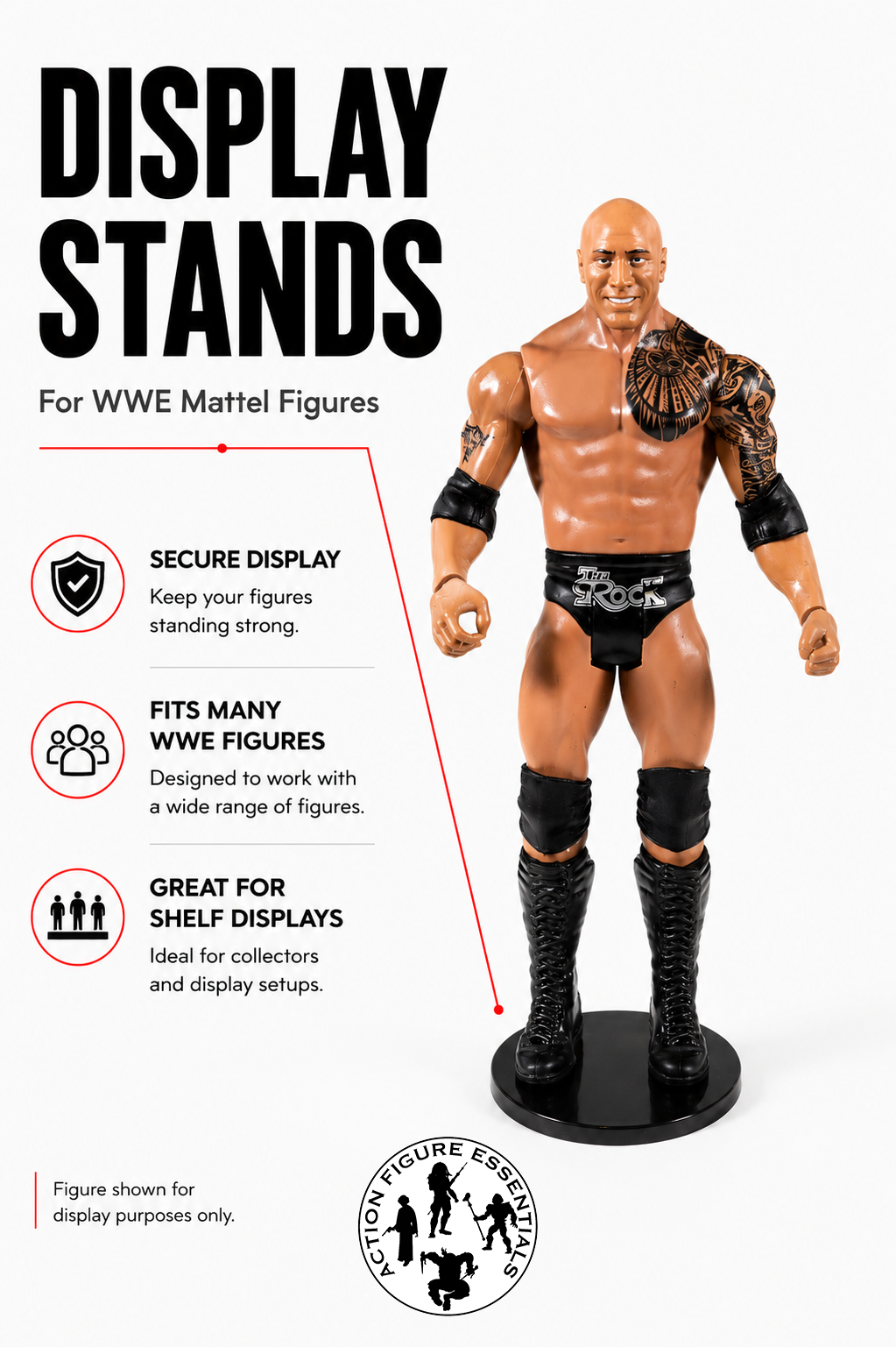 WWE Mattel Figure Display Stands – Black Pro Deluxe DX 2-Inch