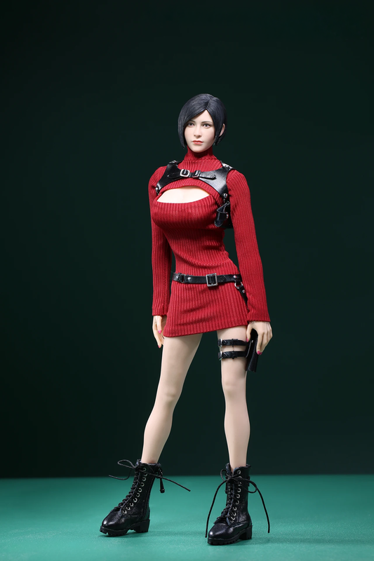 1/6 Scale Female Red Dress Outfit Set with Chest & Waist Holsters and Combat Boots – Fits 12" Action Figures