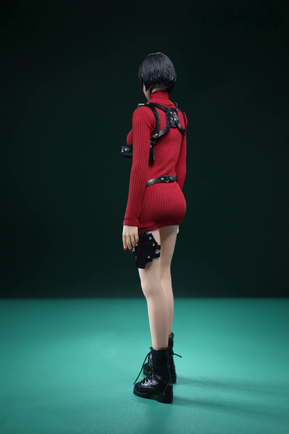 1/6 Scale Female Red Dress Outfit Set with Chest & Waist Holsters and Combat Boots – Fits 12" Action Figures