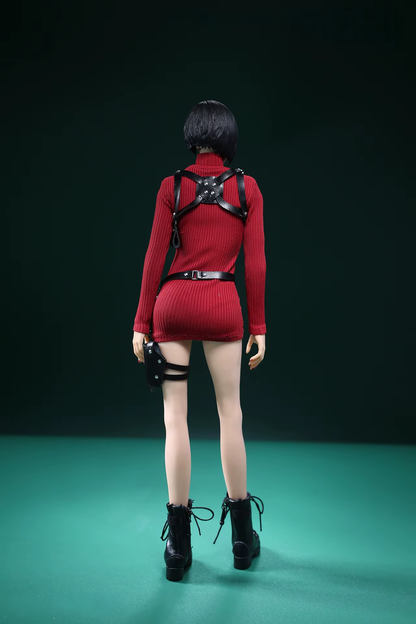 1/6 Scale Female Red Dress Outfit Set with Chest & Waist Holsters and Combat Boots – Fits 12" Action Figures