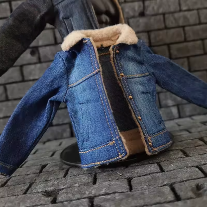 1/12 Scale Male Clothing Set – Blue or Black Denim Jacket, Black Vest, and Beige Combat Pants for 6” Action Figures