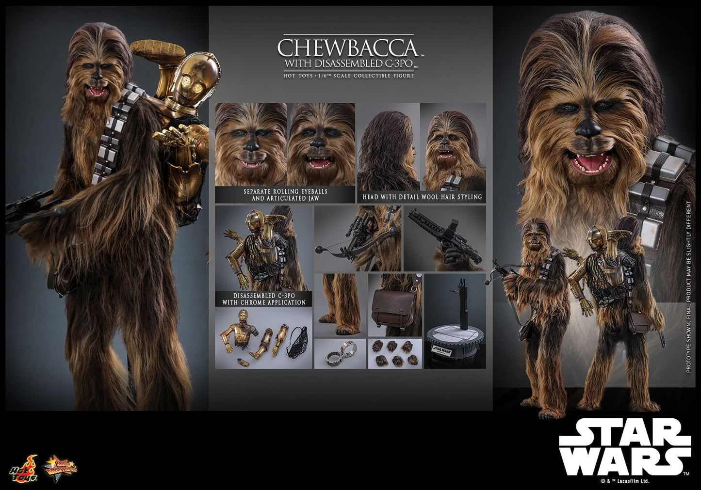 Hot Toys MMS766 Chewbacca with Disassembled C-3PO Star Wars The Empire Strikes Back 1/6 Scale Collectible Figure – Factory-Sealed Shipper Included