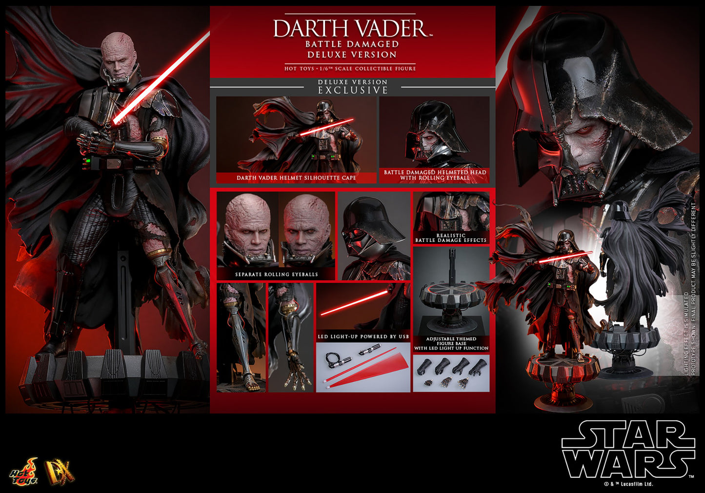 Hot Toys DX45 Darth Vader (Battle Damaged) Deluxe Version Star Wars 1/6 Scale Collectible Figure – Factory-Sealed Shipper Included