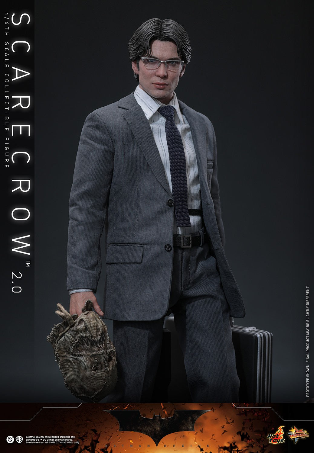 Hot Toys MMS801 Scarecrow 2.0 1/6 Batman Begins figure with three head sculpts and factory-sealed manufacturer shipper