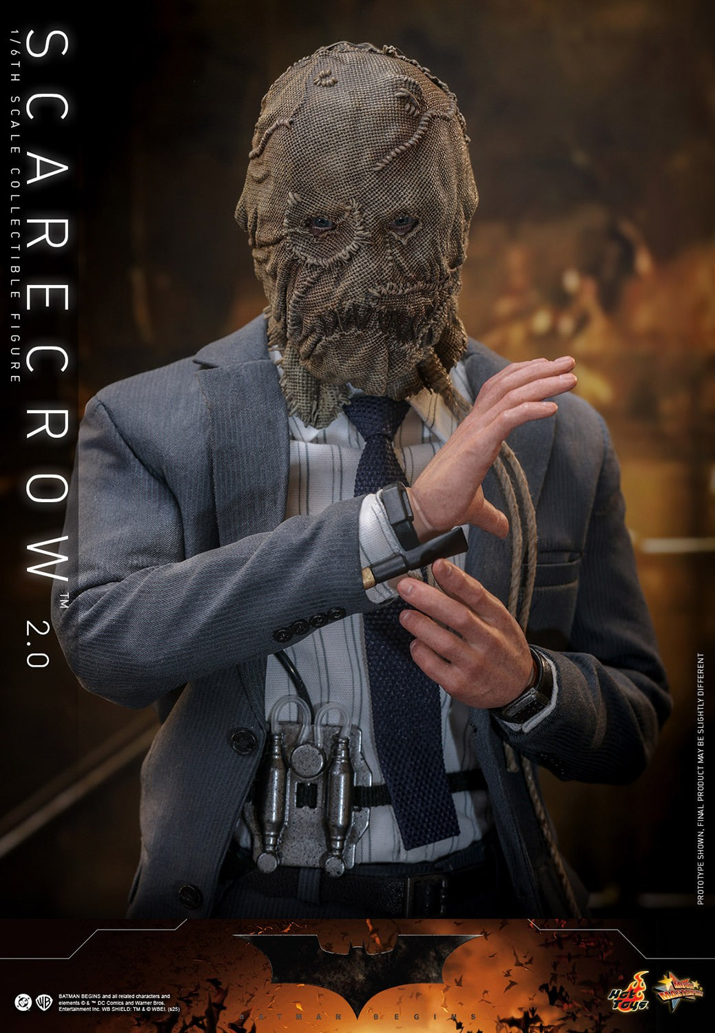 Hot Toys MMS801 Scarecrow 2.0 1/6 Batman Begins figure with three head sculpts and factory-sealed manufacturer shipper