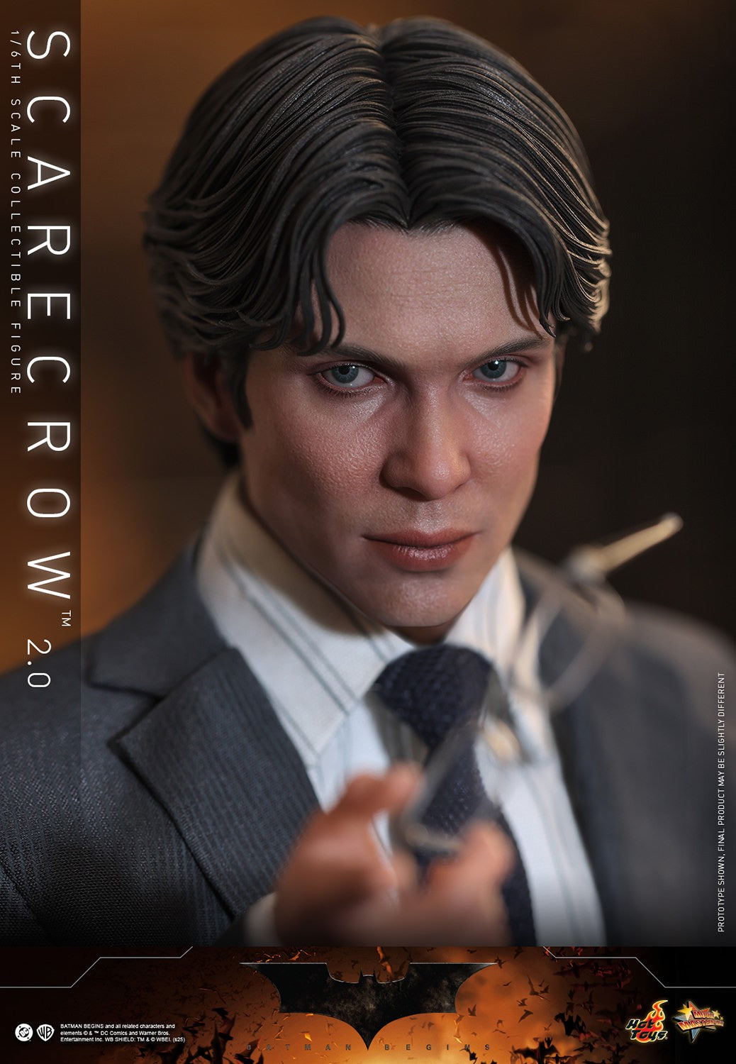 Hot Toys MMS801 Scarecrow 2.0 1/6 Batman Begins figure with three head sculpts and factory-sealed manufacturer shipper