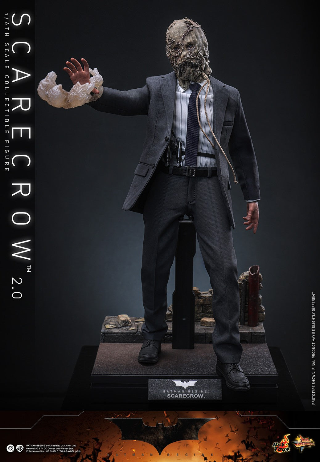 Hot Toys MMS801 Scarecrow 2.0 1/6 Batman Begins figure with three head sculpts and factory-sealed manufacturer shipper
