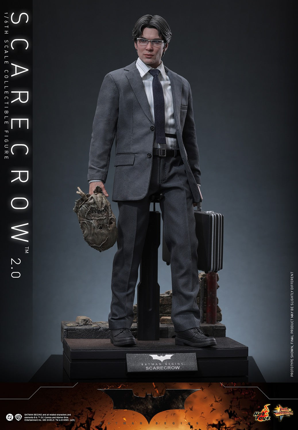 Hot Toys MMS801 Scarecrow 2.0 1/6 Batman Begins figure with three head sculpts and factory-sealed manufacturer shipper