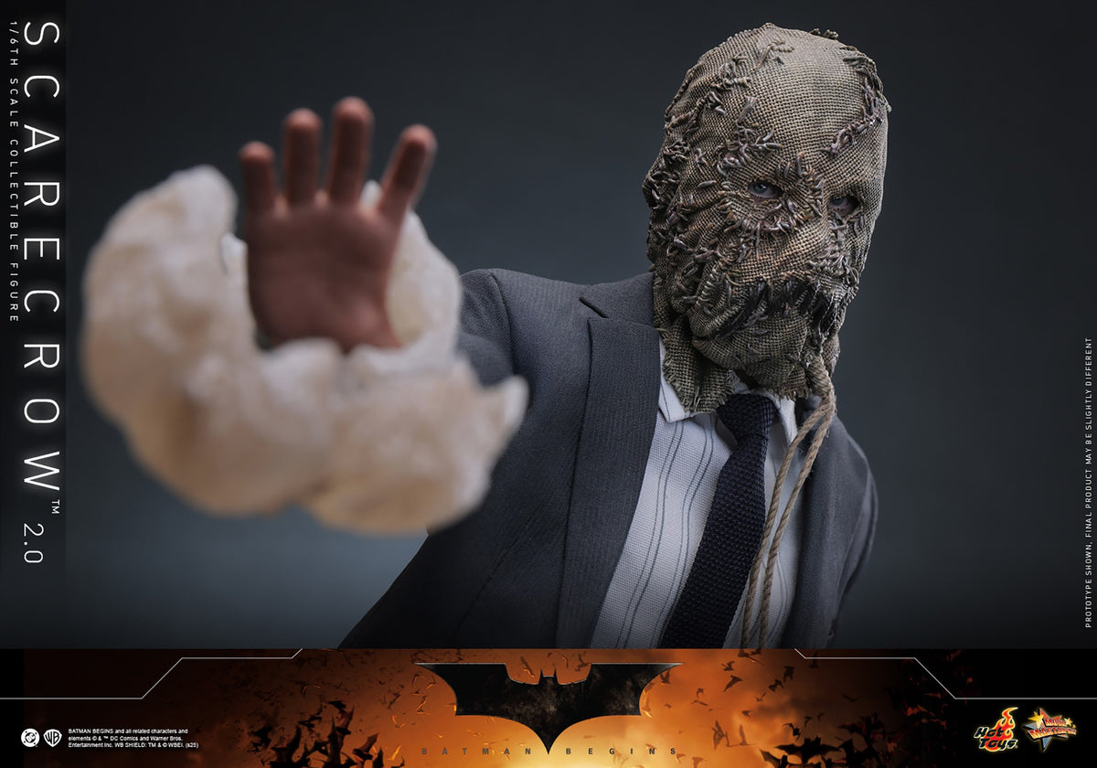 Hot Toys MMS801 Scarecrow 2.0 1/6 Batman Begins figure with three head sculpts and factory-sealed manufacturer shipper