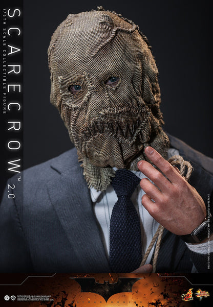 Hot Toys MMS801 Scarecrow 2.0 1/6 Batman Begins figure with three head sculpts and factory-sealed manufacturer shipper