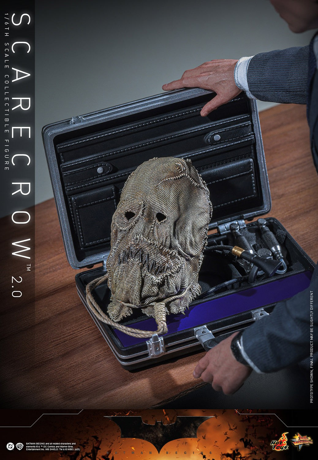Hot Toys MMS801 Scarecrow 2.0 1/6 Batman Begins figure with three head sculpts and factory-sealed manufacturer shipper