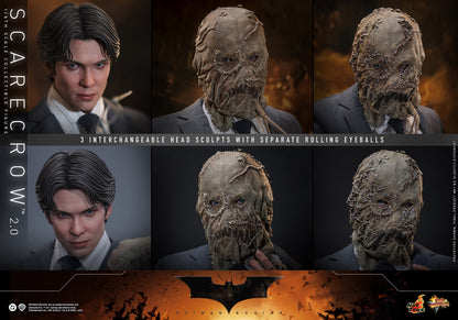 Hot Toys MMS801 Scarecrow 2.0 1/6 Batman Begins figure with three head sculpts and factory-sealed manufacturer shipper