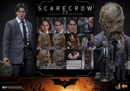 Hot Toys MMS801 Scarecrow 2.0 1/6 Batman Begins figure with three head sculpts and factory-sealed manufacturer shipper