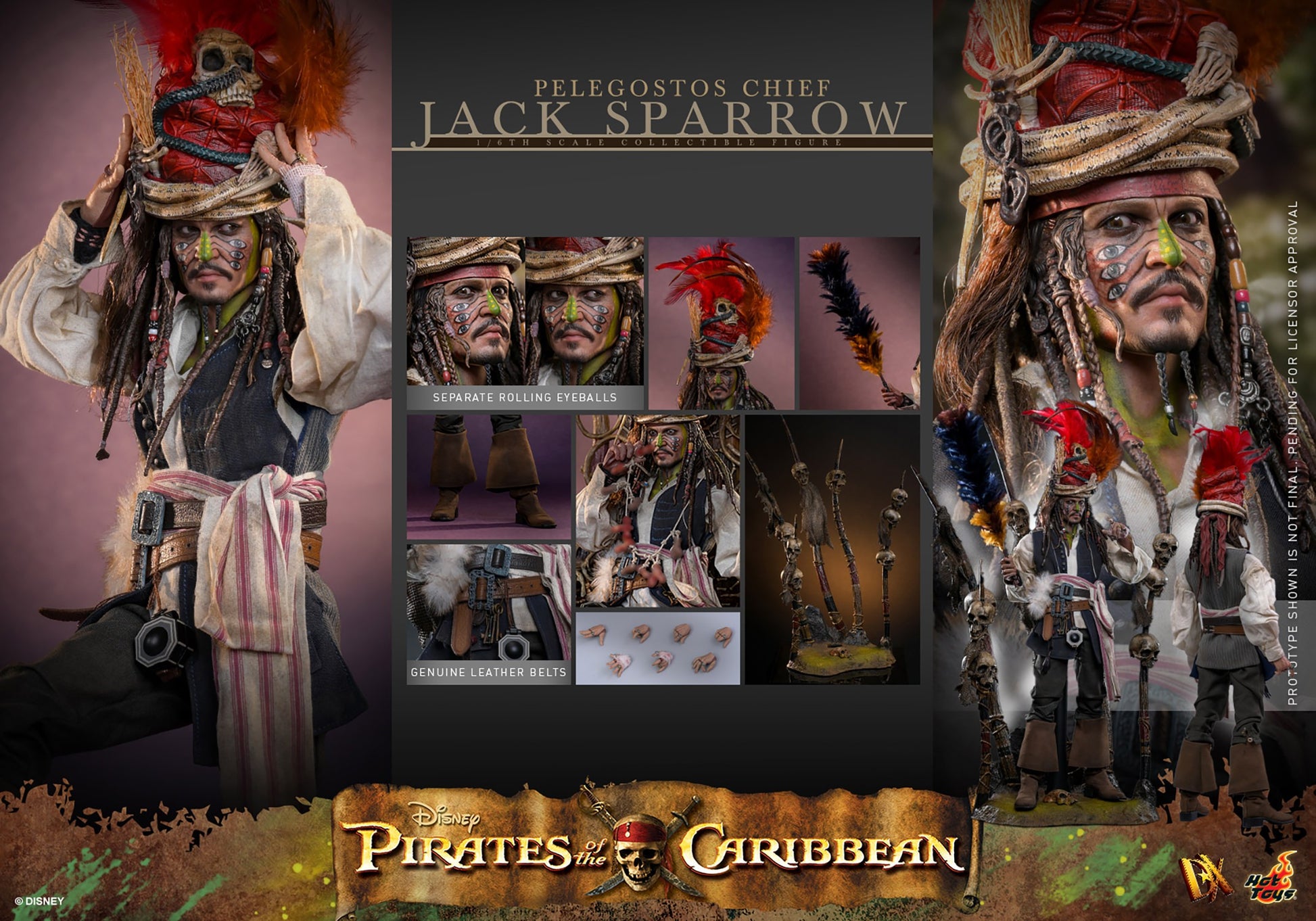 Hot Toys DX48 Pelegostos Chief Jack Sparrow 1/6 scale figure with factory-sealed manufacturer shipper