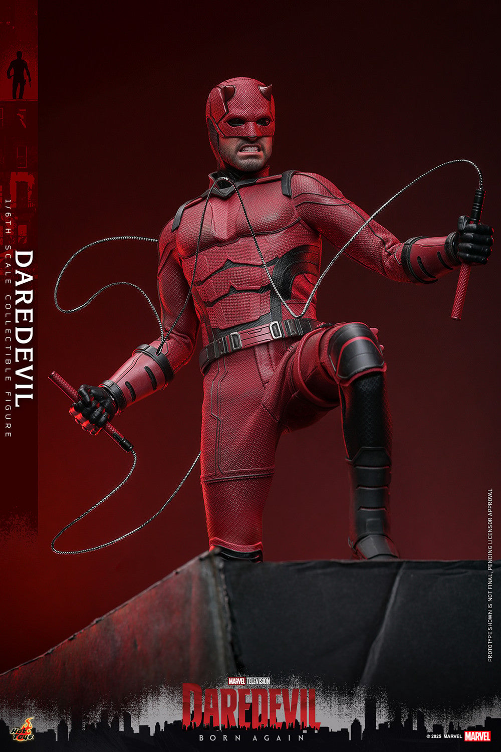 Marvel Daredevil action figure in red suit with a dark background