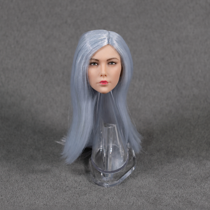 Female Head Sculpt with Long Ice Blue Hair 1/6 Scale