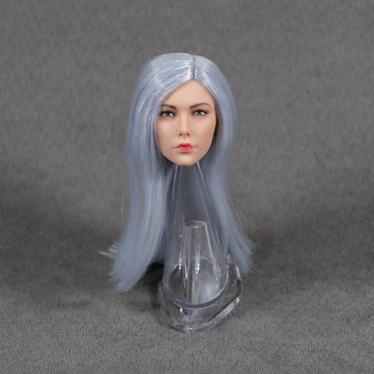 Female Head Sculpt with Long Ice Blue Hair 1/6 Scale