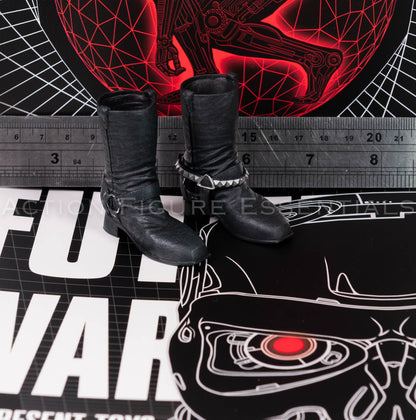 Present Toys T-800 black biker boots, original collectible sixth scale component, angle 30