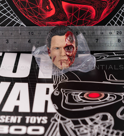 Present Toys T-800 heavily battle damaged head, original collectible sixth scale component, angle 39