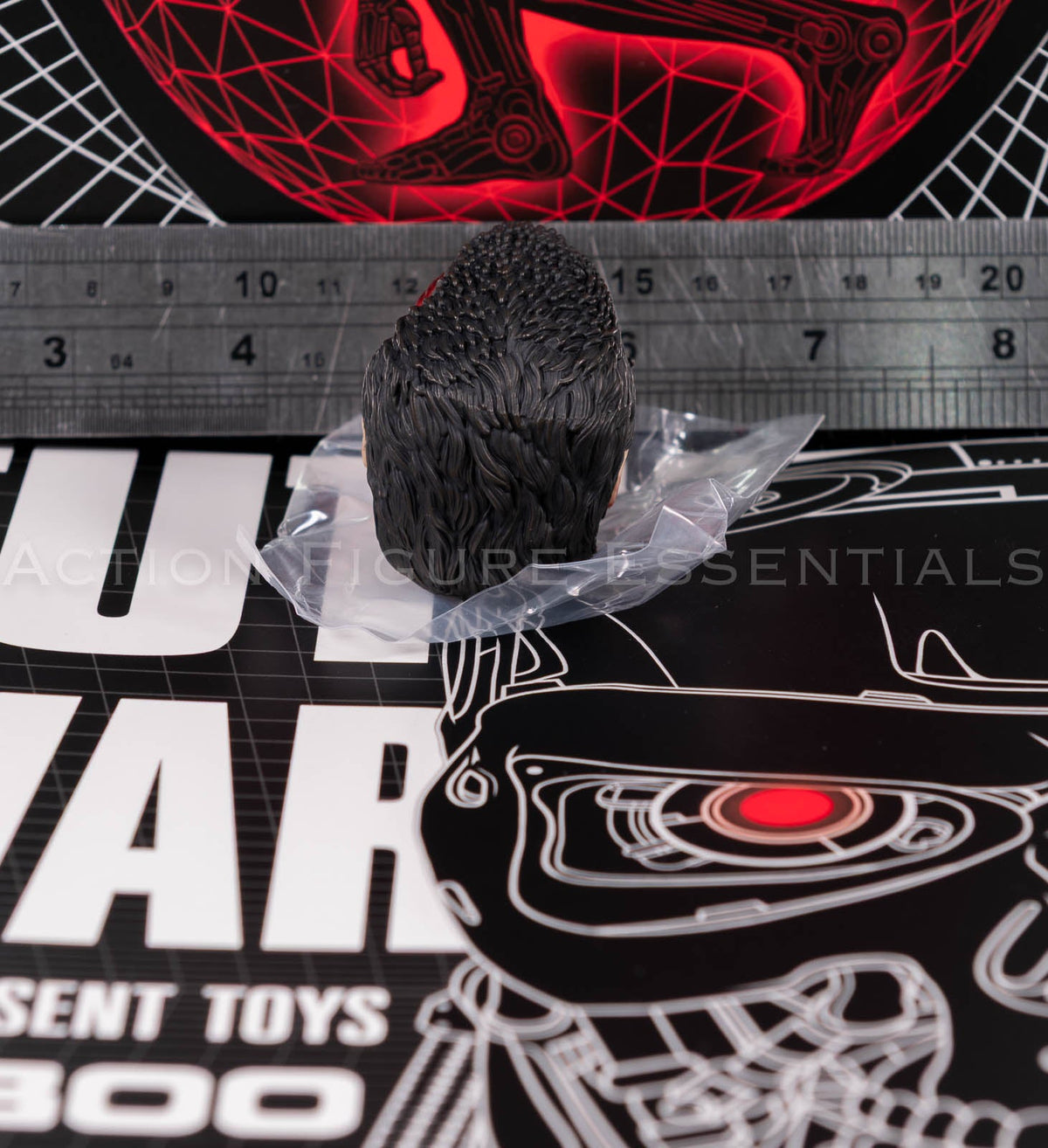 Present Toys T-800 heavily battle damaged head, original collectible sixth scale component, angle 42