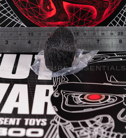 Present Toys T-800 heavily battle damaged head, original collectible sixth scale component, angle 42