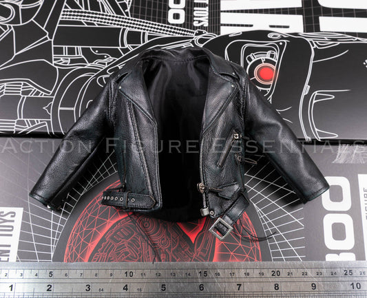 Present Toys Future Warrior T-800 genuine leather biker jacket, front or angled view of original sixth scale part