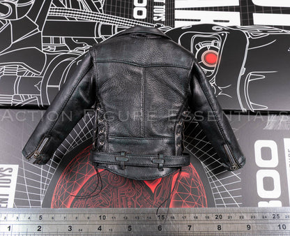 Present Toys Future Warrior T-800 genuine leather biker jacket, reverse or detail view of original sixth scale part