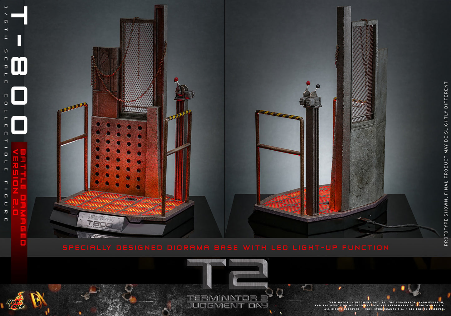 Hot Toys T-800 Battle Damaged Version 2.0 Steel Mill Diorama Base LED 1/6 Scale DX46 Terminator 2 Judgment Day
