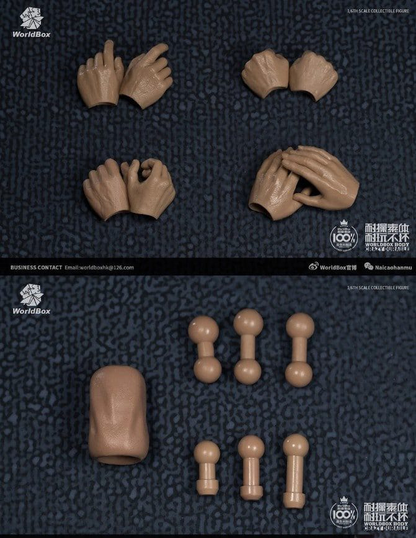 Set of hand and finger parts on a textured black background with WorldBox branding.